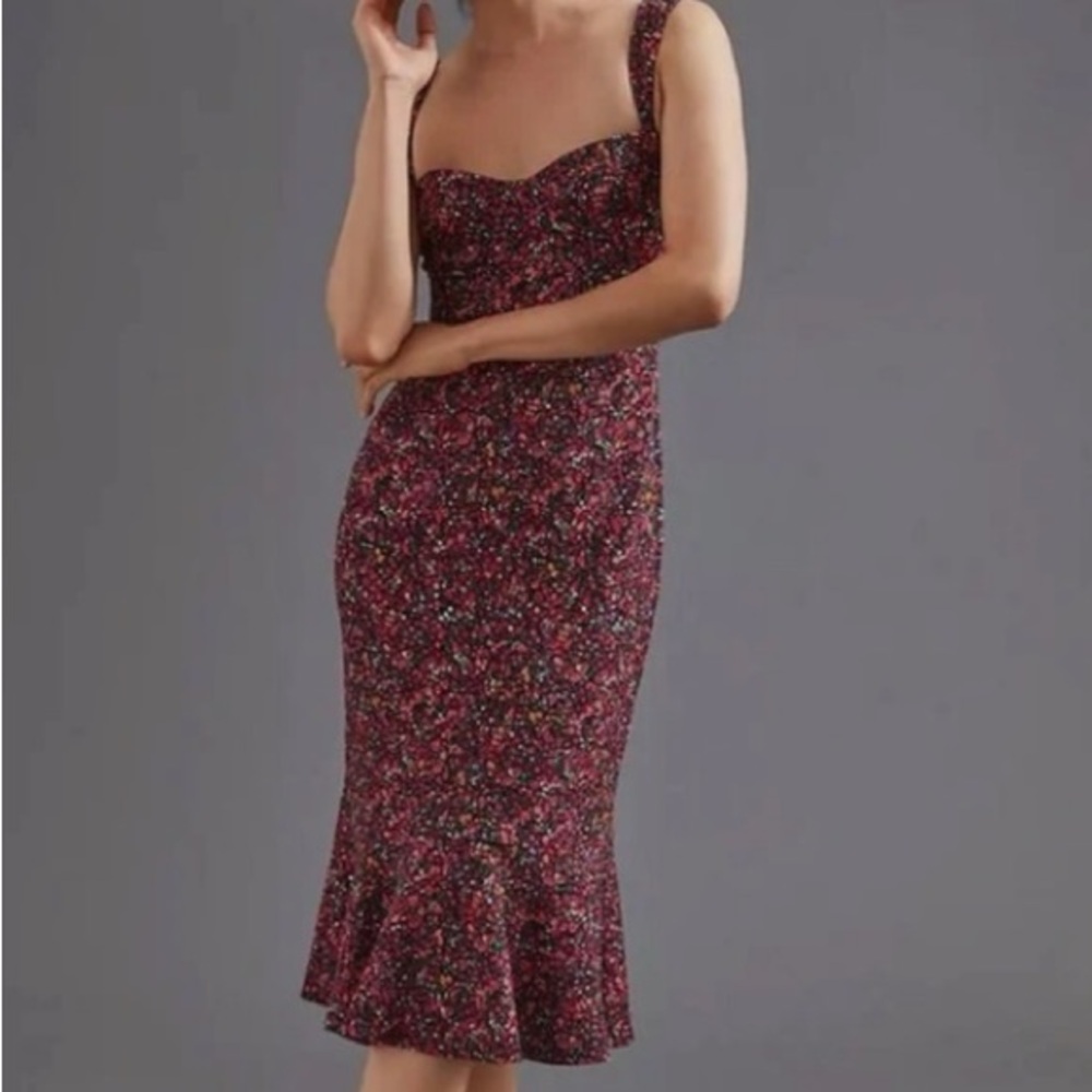 NWT Hutch Anthropologie Women’s Sweetheart Midi Dress Floral Mermaid Hemline LP